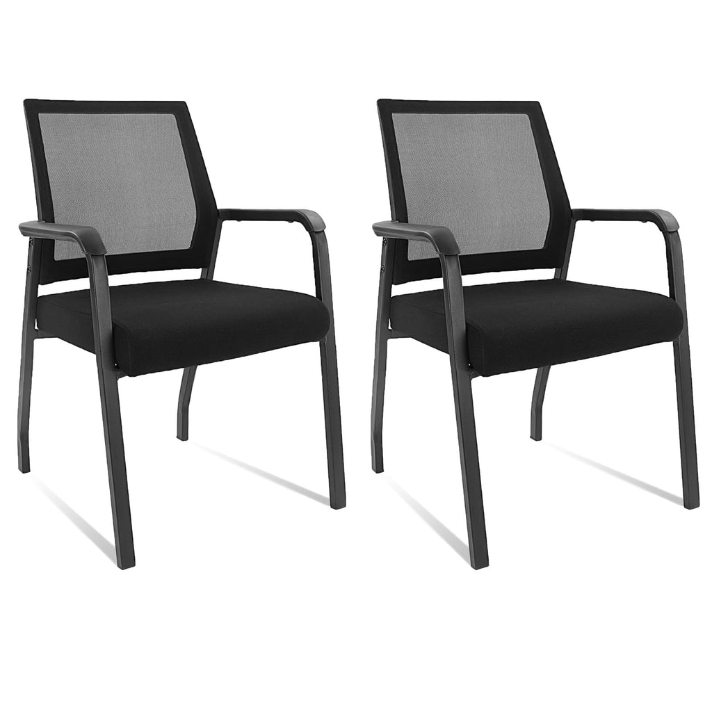 2 Pack Black, Desk Chair No Wheels, Arm Chair with Ergonomic Lumbar Support and Thickened Seats Cushion, Waiting Room Chairs for Office School Church Guest Reception,