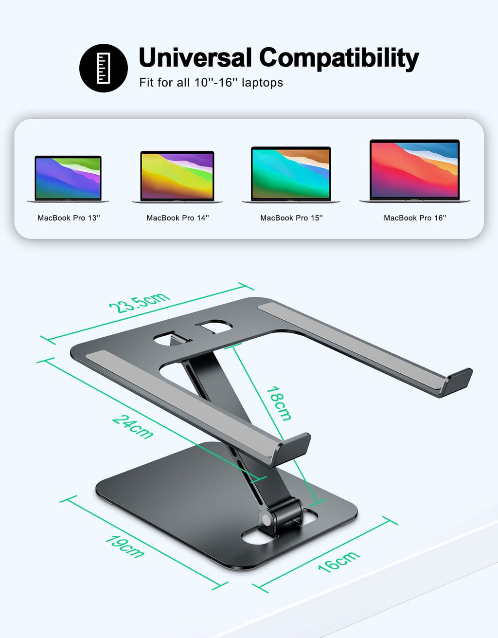 Foldable Aluminum Alloy Laptop Stand for Desk, Height Adjustable Ergonomic Computer Stand, Portable Laptop Riser Holder Printer Stand Compatible with MacBook Pro Air/HP/Dell 10-16", Gray