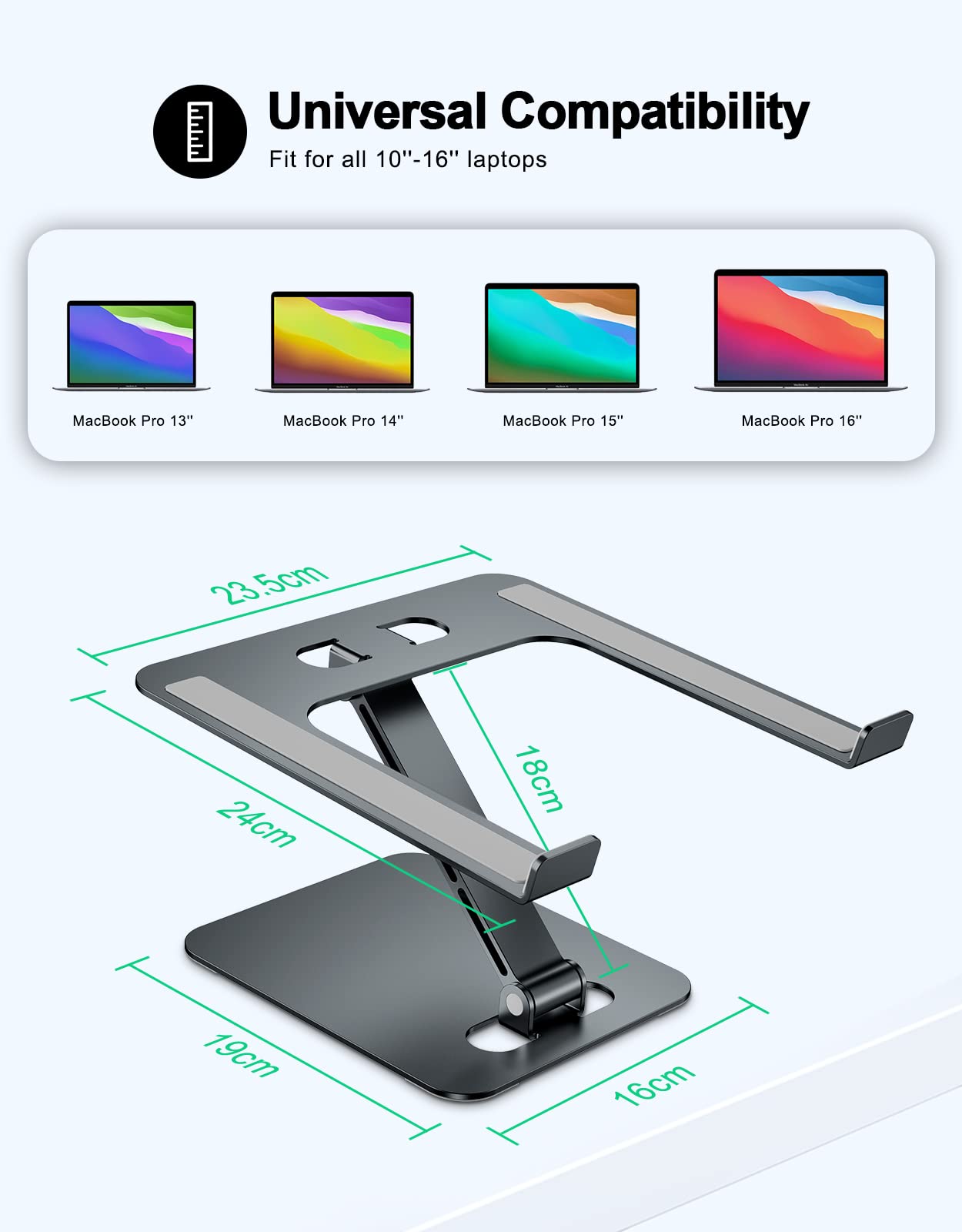 Foldable Aluminum Alloy Laptop Stand for Desk, Height Adjustable Ergonomic Computer Stand, Portable Laptop Riser Holder Printer Stand Compatible with MacBook Pro Air/HP/Dell 10-16", Gray