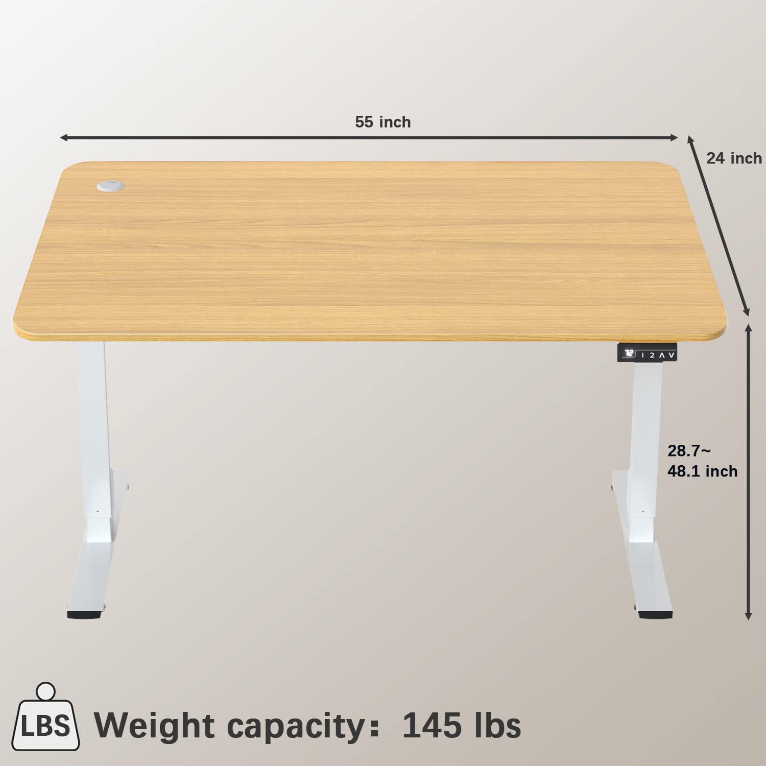 Electric Height Adjustable Standing Desk Large 55 x 24 Inches Sit Stand up Desk Home Office Computer Desk Memory Preset with T-Shaped Metal Bracket, Light Wood