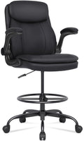 Drafting Chair, Tall Office Chair for Standing Desk, High Leather Executive Office Chair with Adjustable Height and Flip-up Armrest for Counter Height Desk