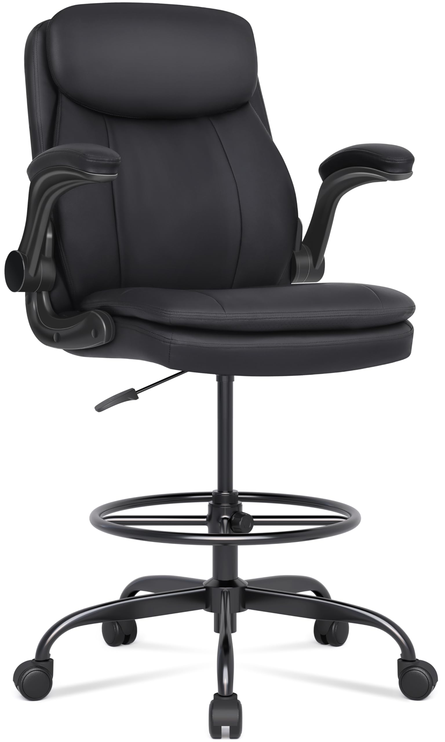 Drafting Chair, Tall Office Chair for Standing Desk, High Leather Executive Office Chair with Adjustable Height and Flip-up Armrest for Counter Height Desk