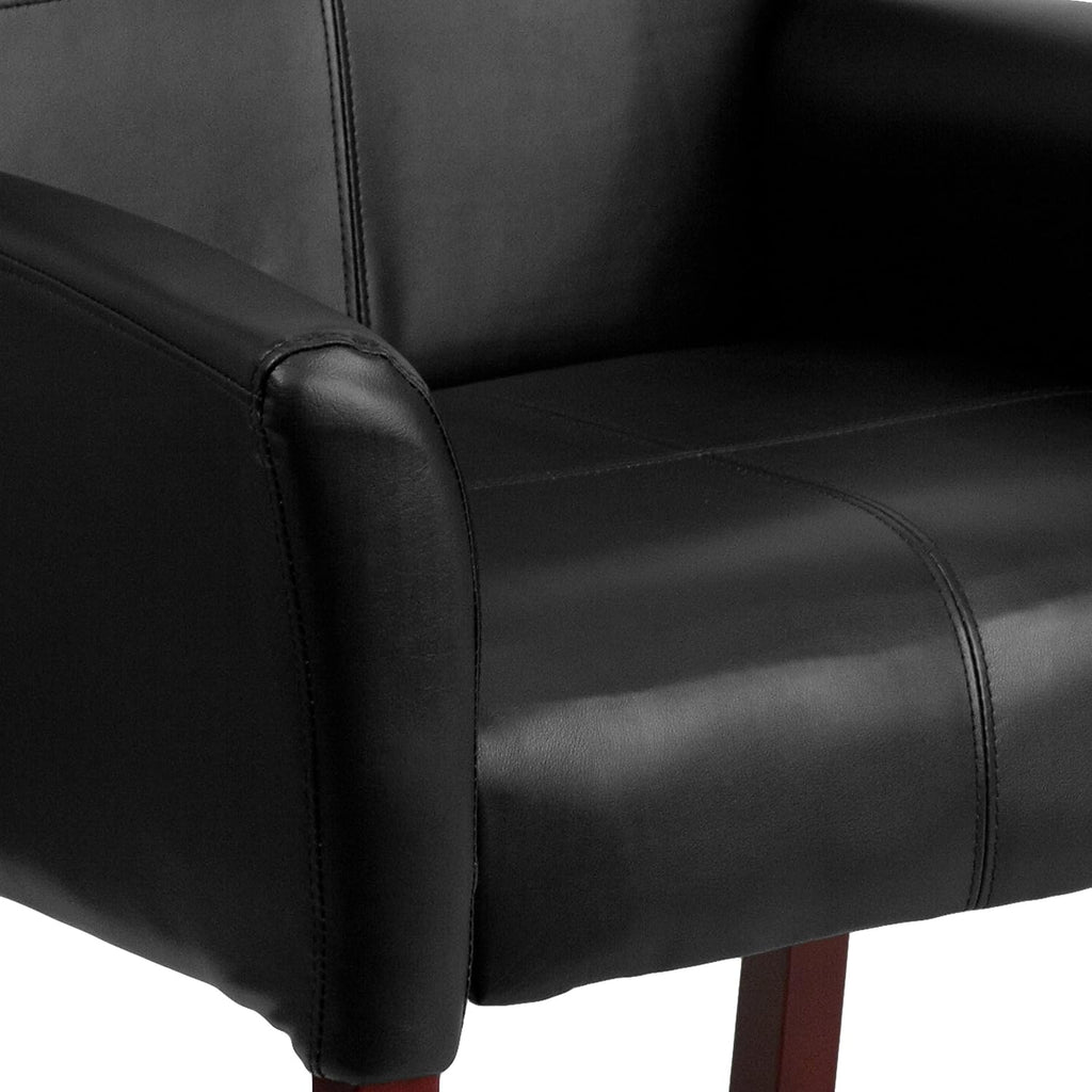 LeatherSoft Upholstered Executive Side Reception Chair, Lobby Chair with Cushions and Padded Arms, Black