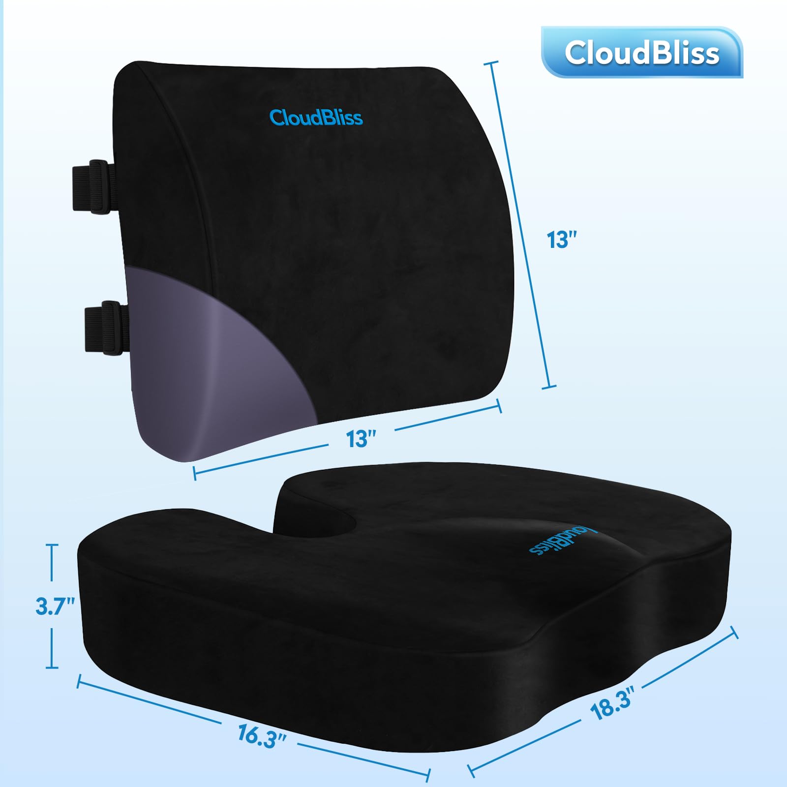 Lumbar Support Pillow & Seat Cushion Set for Office Chair, Desk Chair, Wheelchair & Car – Memory Foam Back Support, Ergonomic Chair Cushions, Sciatica Pain Relief, Home Essentials, Black