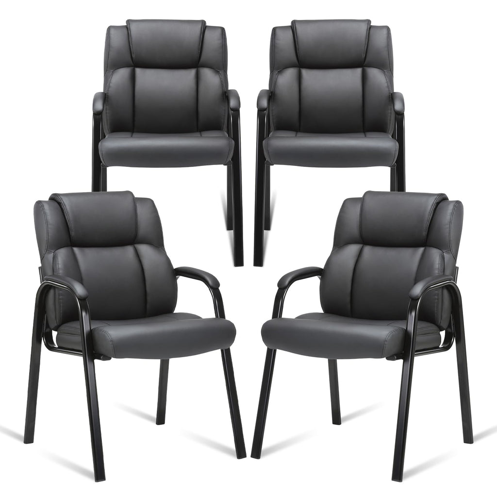 4 Pack, Leather Guest Chair with Padded Arm Rest for Reception Meeting Conference and Waiting Room Side Office Home Black