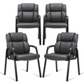 4 Pack, Leather Guest Chair with Padded Arm Rest for Reception Meeting Conference and Waiting Room Side Office Home Black