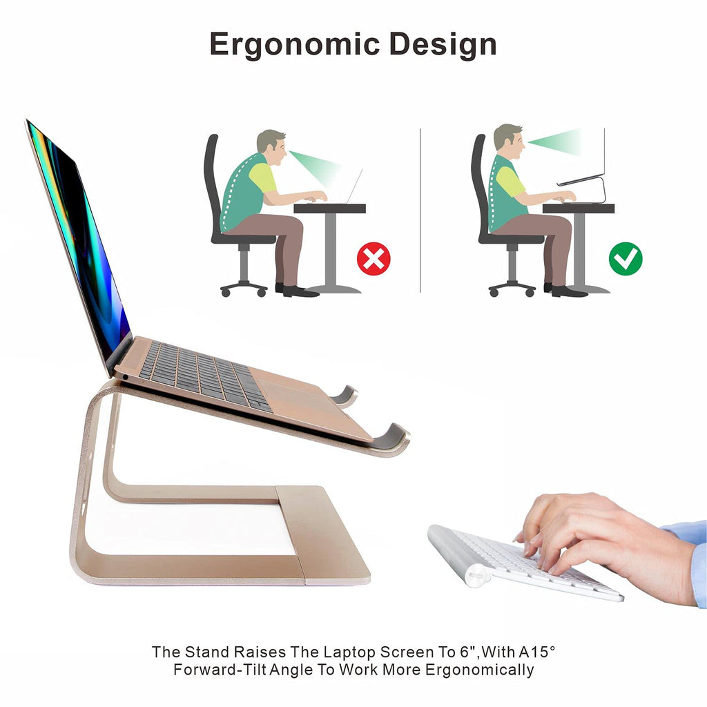 Laptop Stand, Ergonomic Aluminum Laptop Mount Computer Stand, Detachable Laptop Riser，Notebook Holder Stand All 10-17.3" Laptops（Gold）