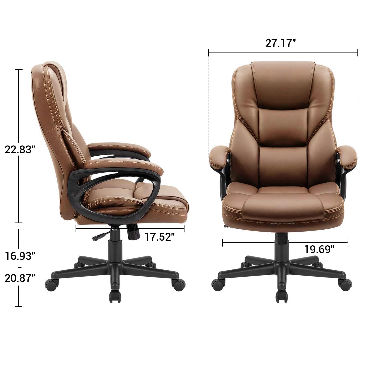 Office Executive Chair High Back Adjustable Managerial Home Desk Chair, Swivel Computer PU Leather Chair with Lumbar Support (1, Light Brown)