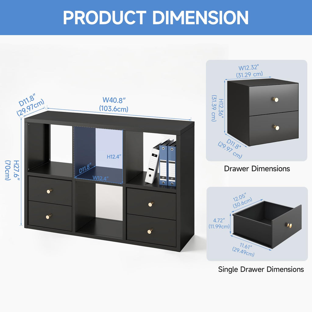 Office Shelves with 4 Drawers, Metal Book Shelf for Home Office