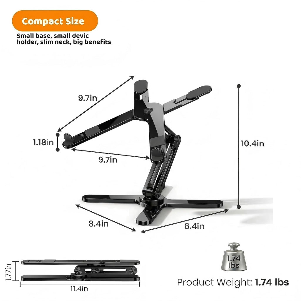 Rotating Laptop Stand, Adjustable Height & Angle, Ergonomic Metal Riser for Desk Collaborative Work, Fully Foldable for Easy Storage, Fits All MacBook & Laptops up to 16 inches, Black