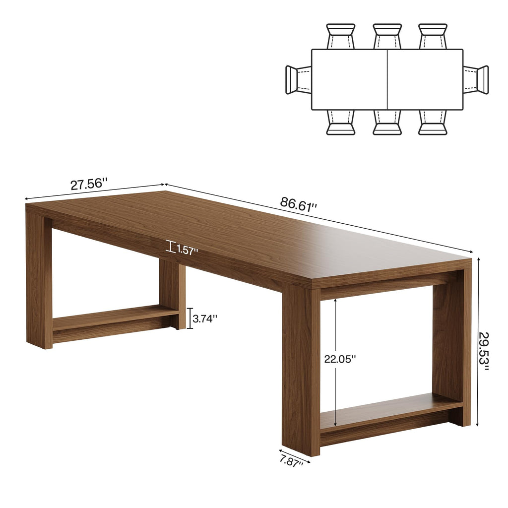 7 ft Conference Table for 6 to 8 People, Modern Rectangle Meeting Room Desk for Boardroom, Home Office (1, Brown)