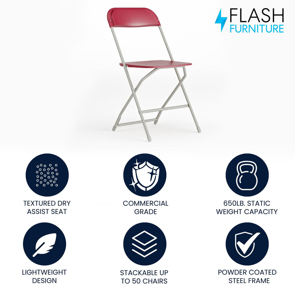 Hercules Series Plastic Folding Chair - Red - 650LB Weight Capacity Comfortable Event Chair - Lightweight Folding Chair