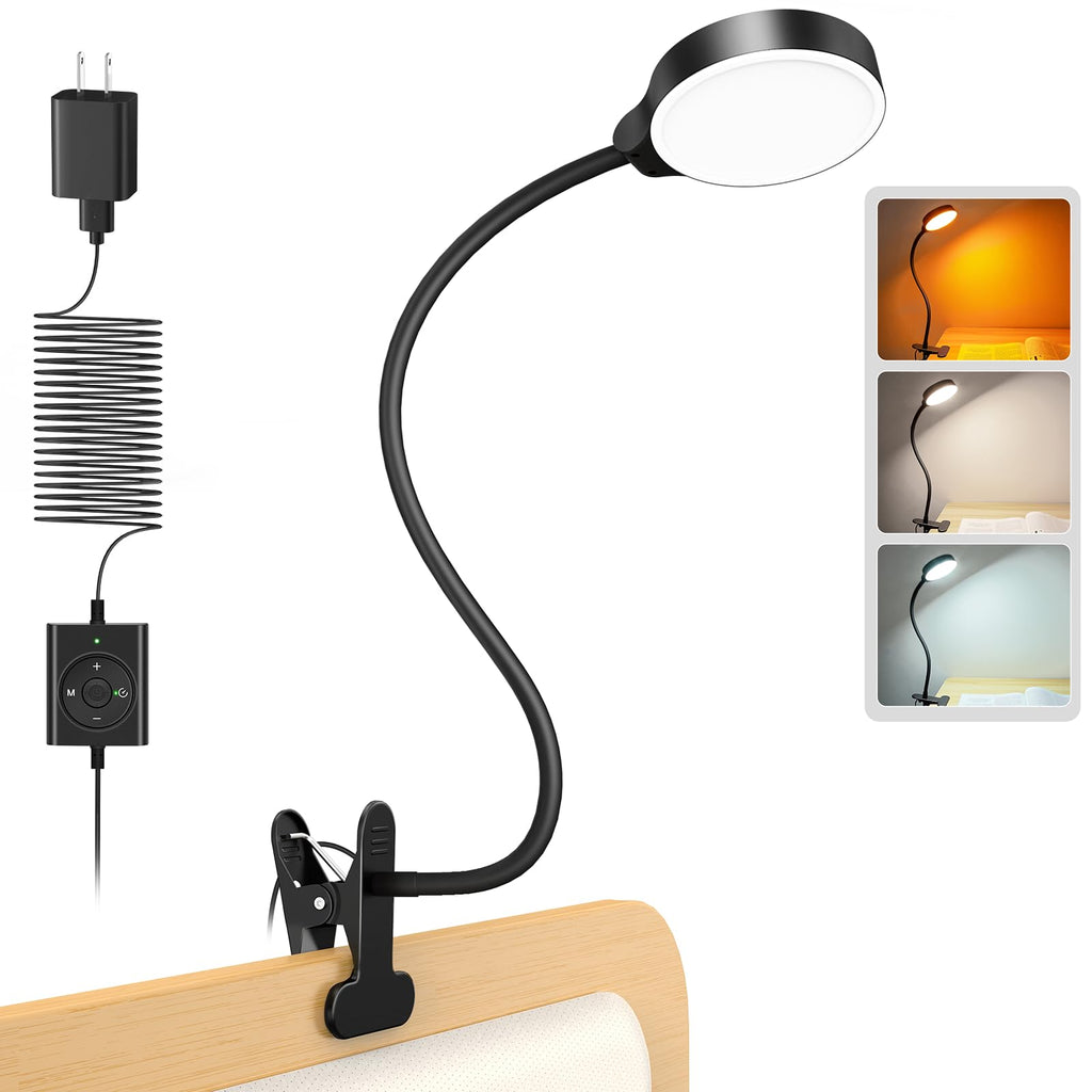 5W Clip on Light, 3 Colors & 5 Brightness Reading Light for Bed
