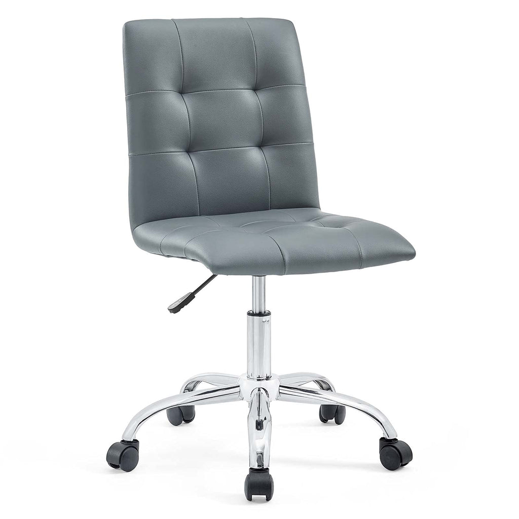 Prim Ribbed Armless Mid Back Swivel Conference Office Chair In Gray