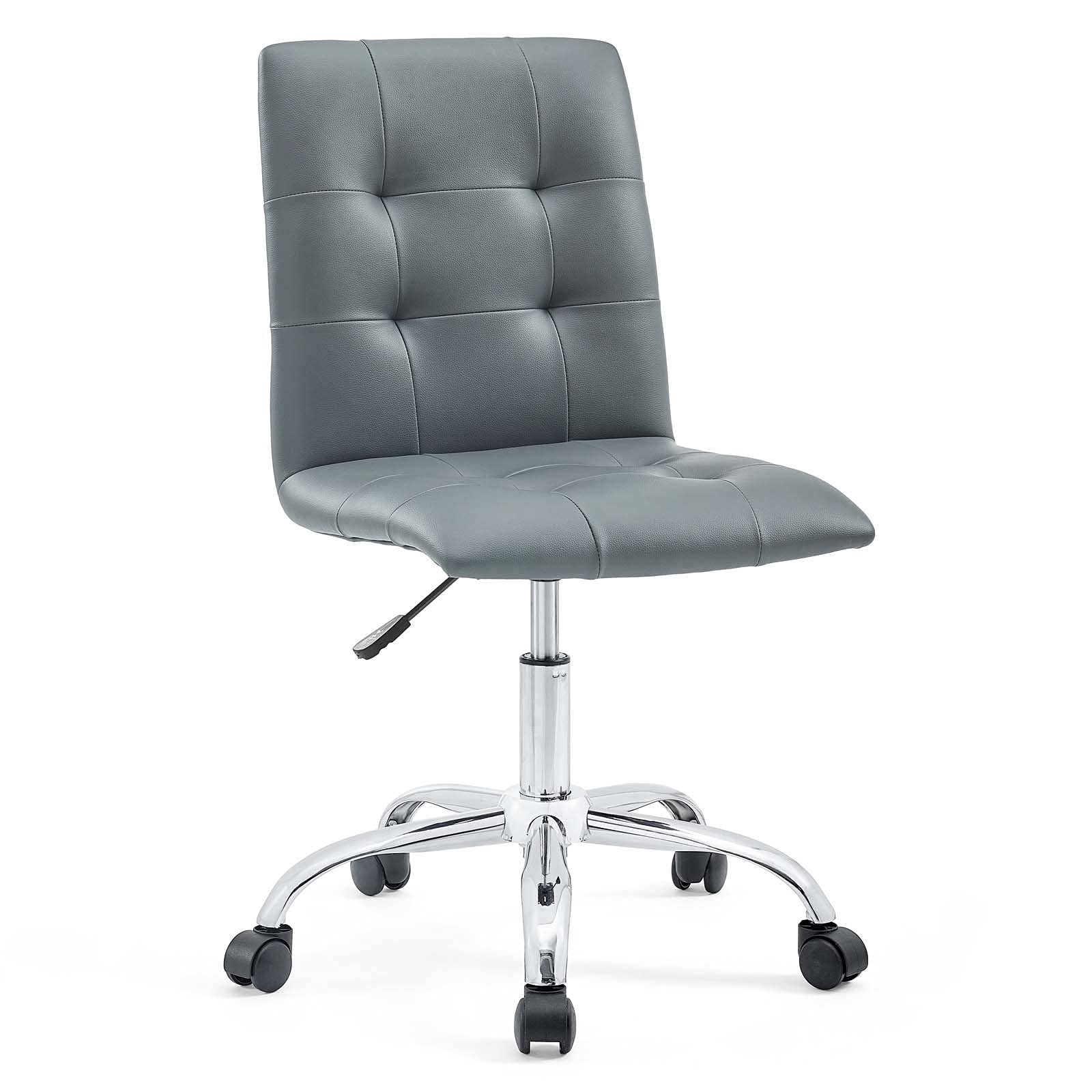 Prim Ribbed Armless Mid Back Swivel Conference Office Chair In Gray