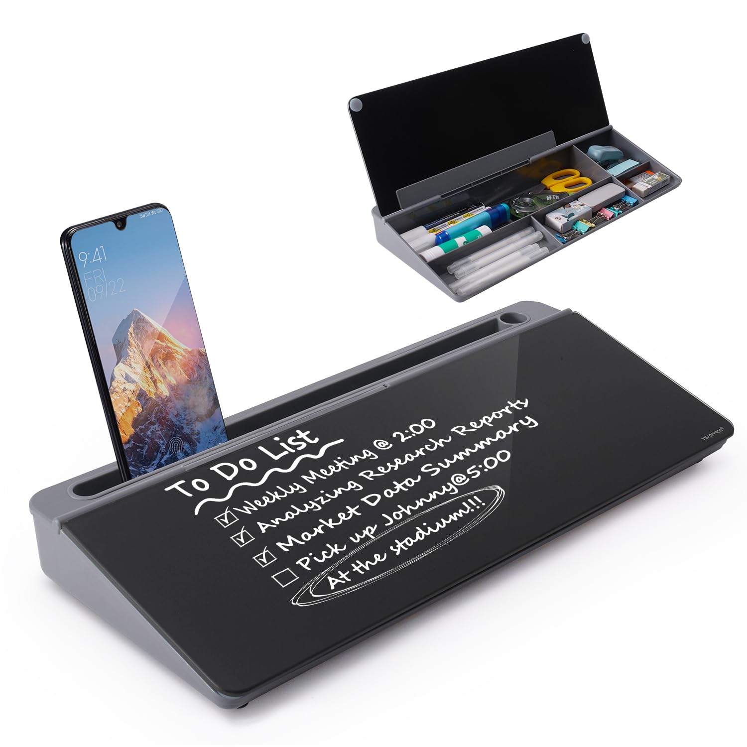 Desktop Whiteboard Dry-Erase-Board - Computer Keyboard Stand White Board Surface Pad with Drawer, Desk Organizers with Accessories for Office, Home, School Supplies - Black＆Grey
