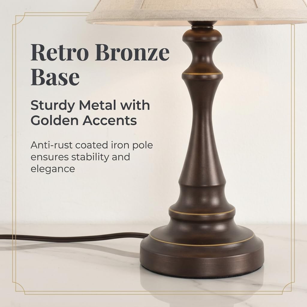 Traditional Table Lamp, Brown Vintage Desk Lamp with Fabric Shade