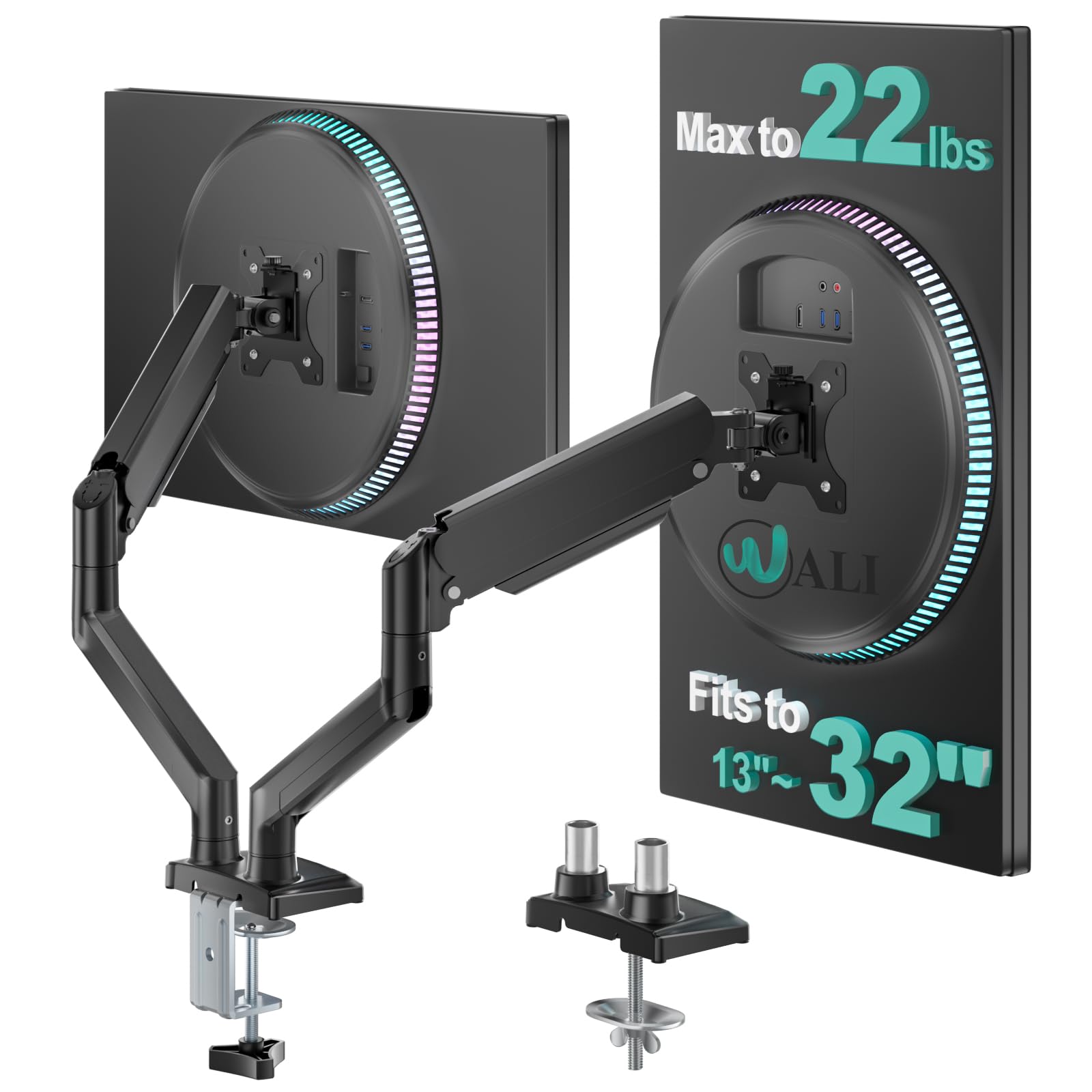 Dual Monitor Stand for 13-32 inch Computer Screens, Dual Monitor Arms for 2 Monitors Holds up to 22 lbs, Height Adjustable Dual Monitors Mount, VESA 75x75/100x100mm (GSMP002N), Black