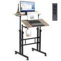 Mobile Standing Desk with Charging Station, Adjustable Standing Computer Desk, Standing Adjustable Laptop Cart with Wheels for Home Office Classroom Light Grey