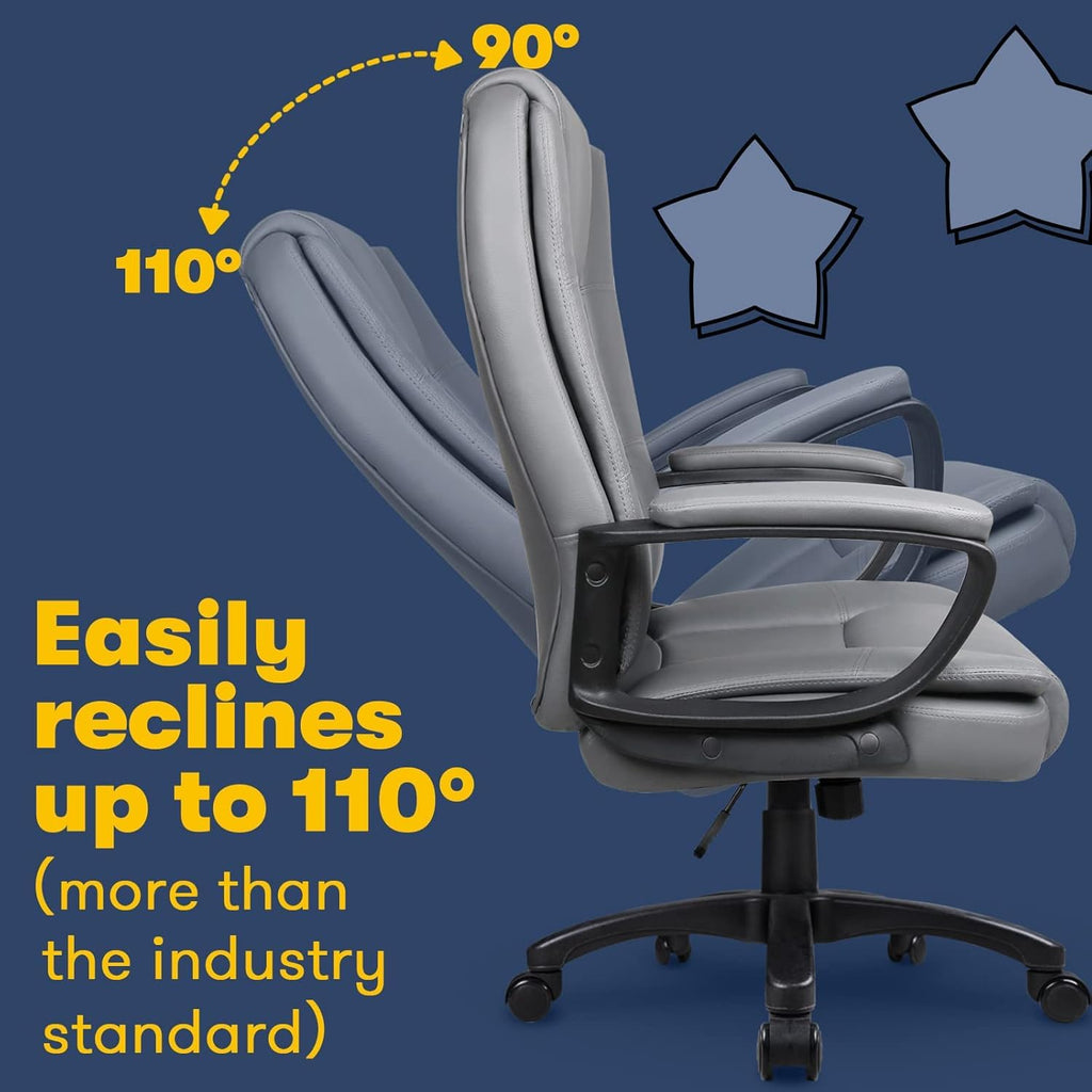 Leather Office Desk Chair,Ergonomic Office Chair with Lumbar Support,Computer Chair,Executive Leather Chair with Padded Flip-up Arm,Adjustable Armrests, Black,275LBS