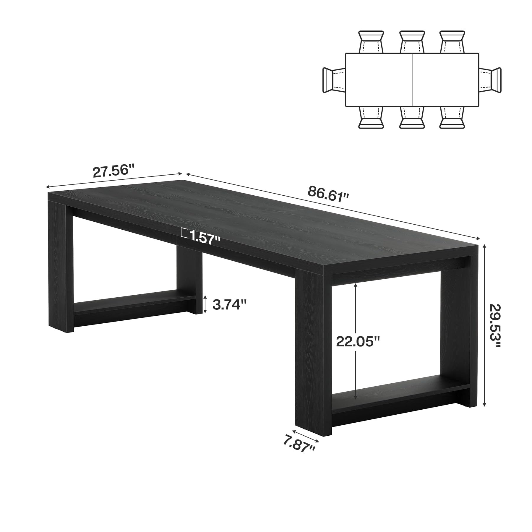 7 ft Conference Table for 6 to 8 People, Modern Rectangle Meeting Room Desk for Boardroom, Home Office (Black)