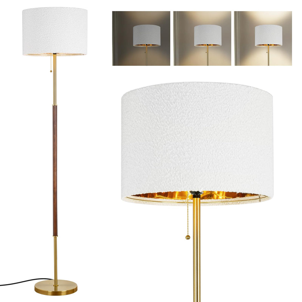 Bedroom Standing Floor Lamp, Farmhouse Lamp with Linen Shade, Gold