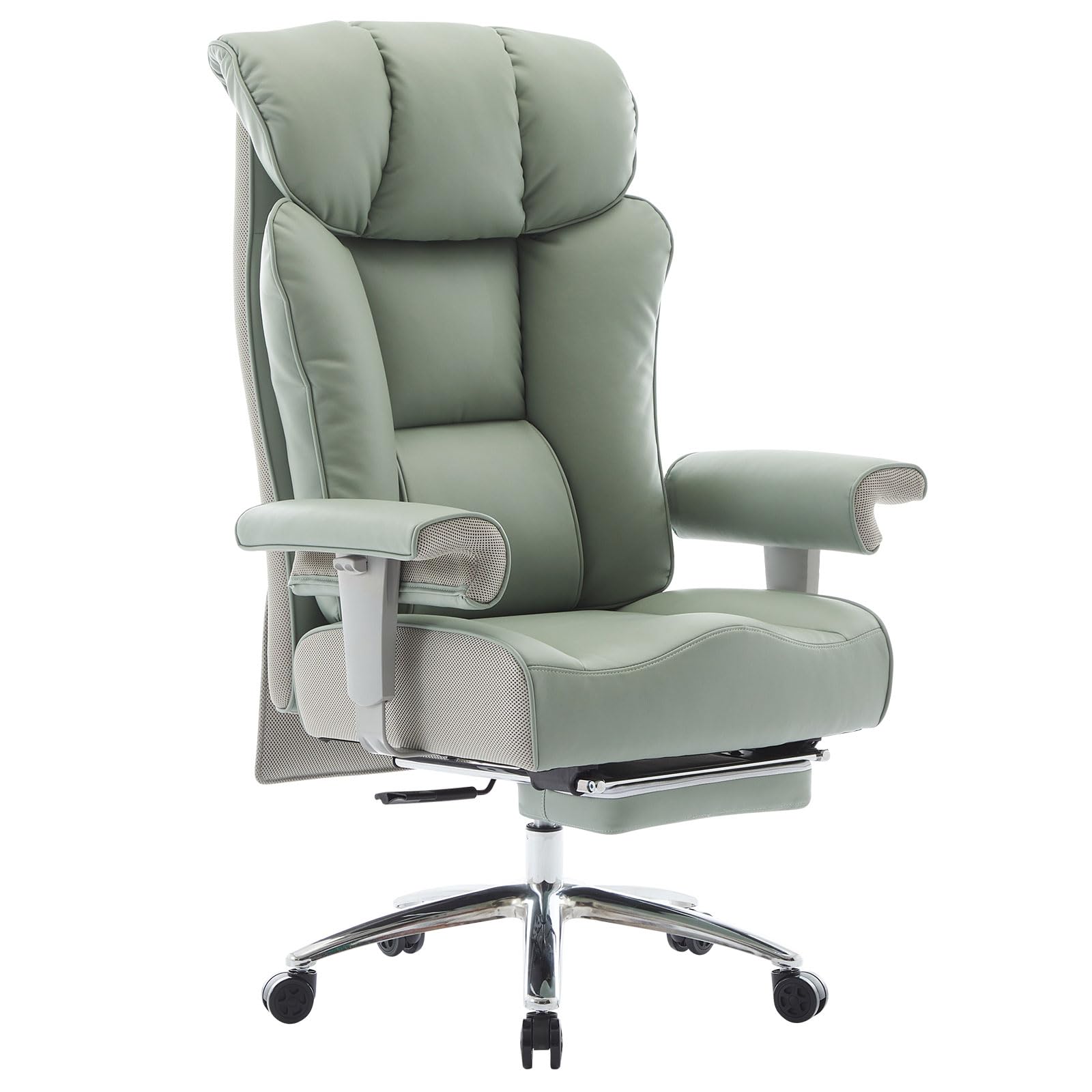 Big and Tall Office Chair 400lbs - Heavy Duty Executive Desk Chair with Foot Rest & 23" Wide Seat - High Back Ergonomic Leather Computer Chair for Heavy People, Home Office, Green