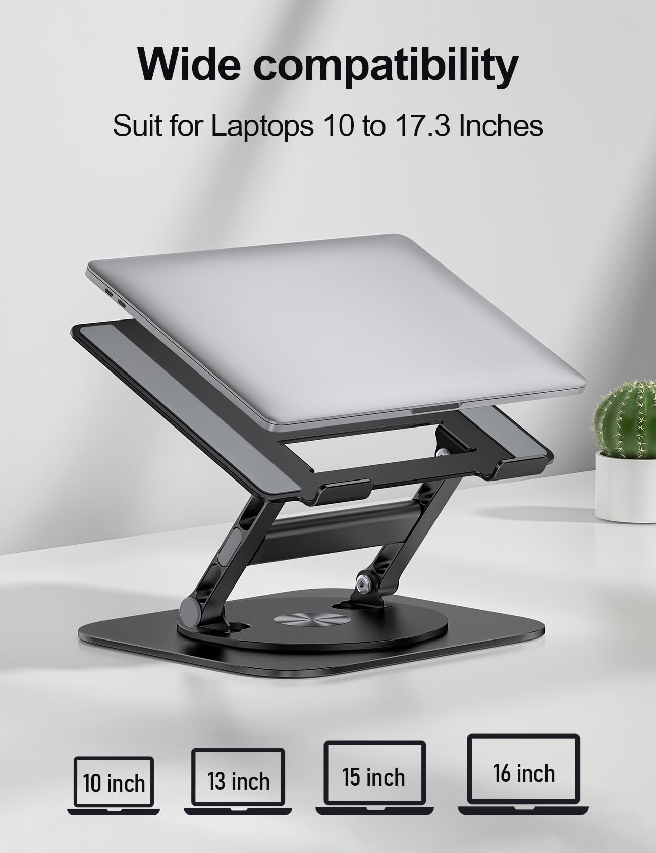 Laptop Stand, H-Design Stable Computer Stand, Ergonomic Laptop Riser with 360° Rotating Base, Notebook Compatible with All 10-17” Laptops, Black