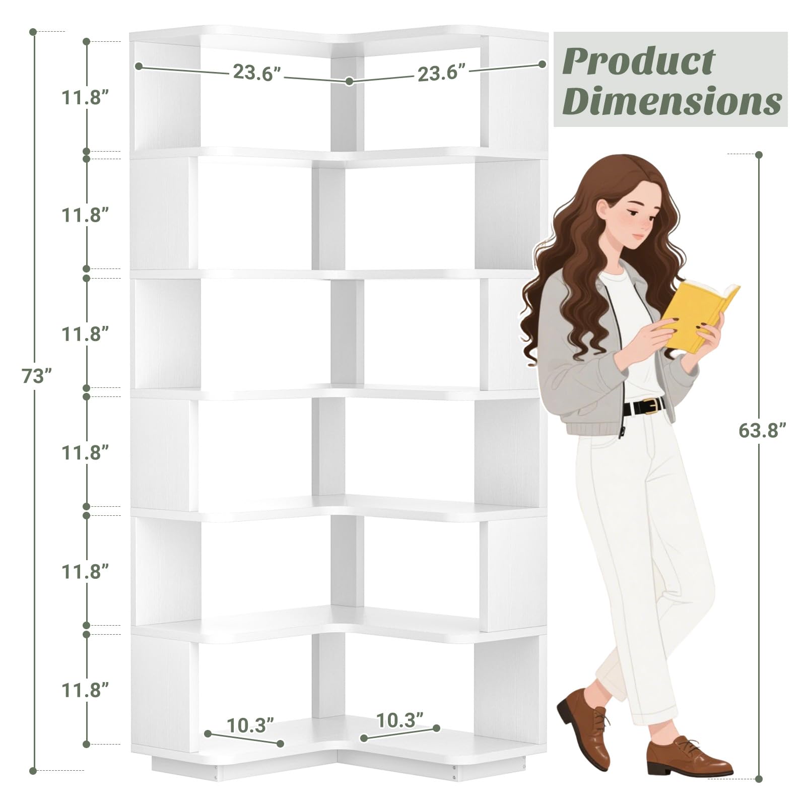 Corner Book Shelf, 7-Shelf L Shaped Corner Bookshelf with Baffle