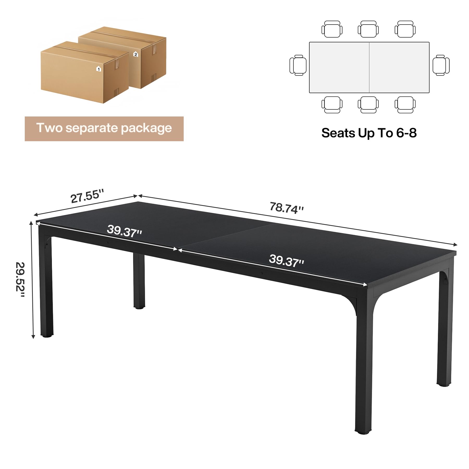6.5 FT Conference Room Table, 78.74" W x 27.56" D Large Office Conference Table, Modern Seminar Meeting Table Desk for Boardroom, Meeting Room (2, Black)