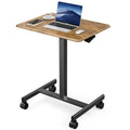 Mobile Small Standing Desk, Portable Rolling Laptop Desk with 2 Lockable Wheels, Adjustable Height Computer Workstation for Home Office, 19 Inch Brown