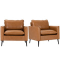 Modern Leather Chair Set of 2, Oversized Armchair for Living Room, Mid-Century Accent Reading Chair for Bedroom Comfy, Upholstered Single Sofa for Waiting Room.