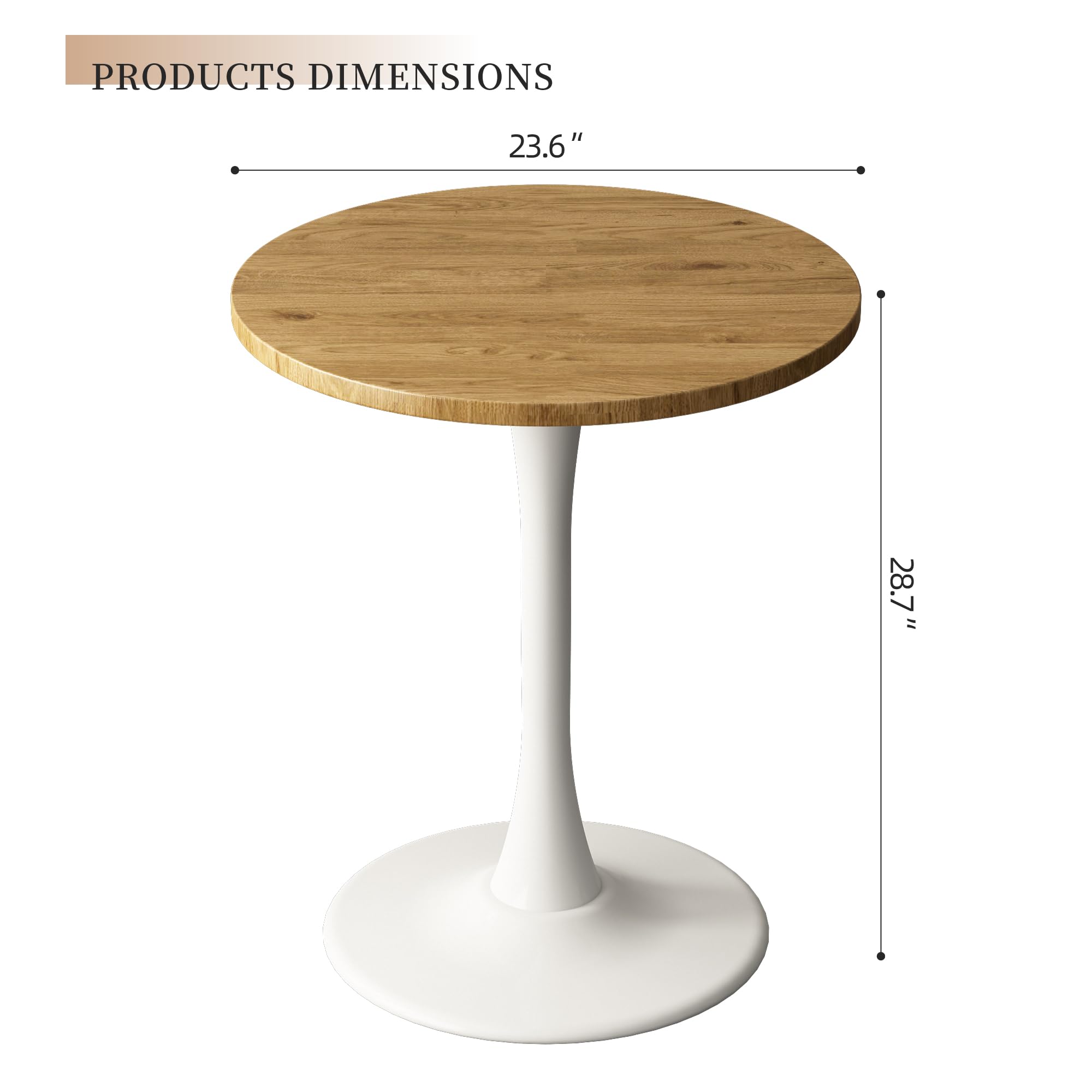 Kasinali Round Dining Table 24" Circle Tulip Table with Wood Thickened Tabletop & Sturdy Metal Pedestal Mid Century Modern Leisure Bistro Kitchen Tables 2 People Small Places Living Room Cafe,Oak