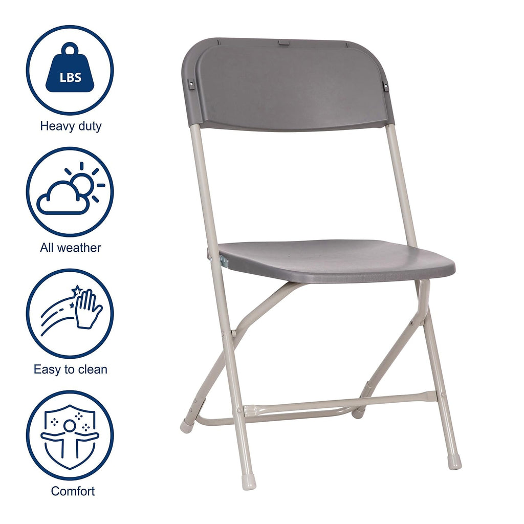 4-Pack, Hercules Big and Tall Commercial Folding Chair - Extra Wide 650LB. Capacity - Durable Plastic - Gray