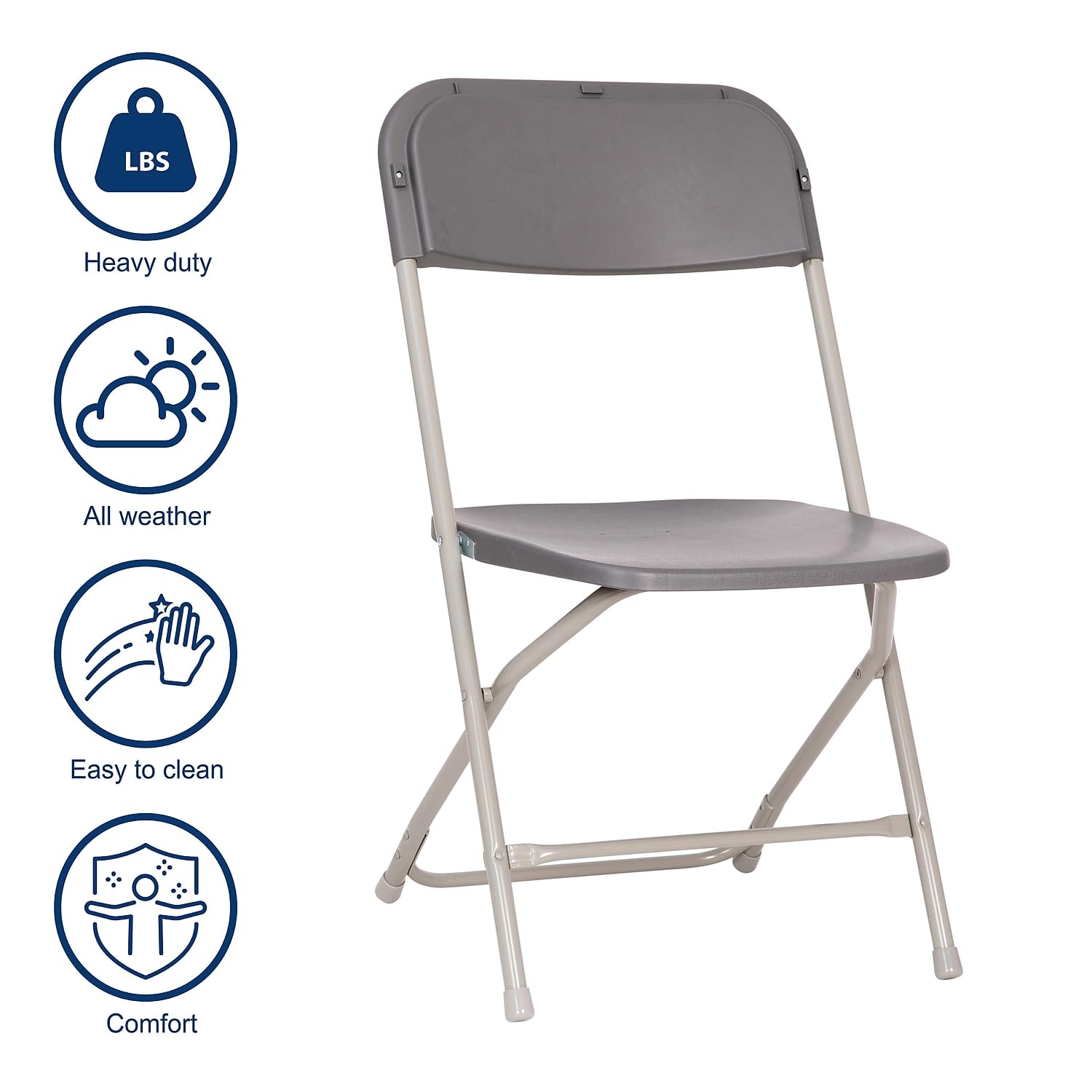 4-Pack, Hercules Big and Tall Commercial Folding Chair - Extra Wide 650LB. Capacity - Durable Plastic - Gray