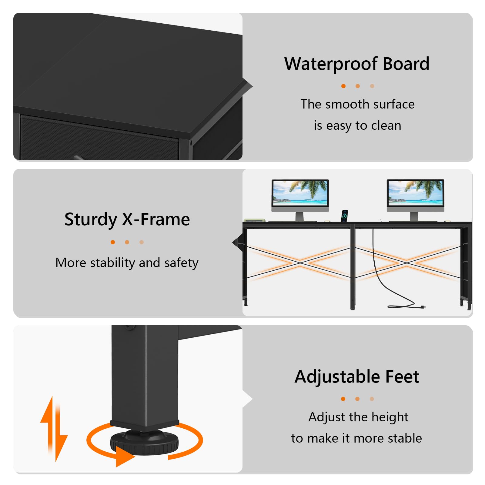 95'' Two Person Desk with 8 Drawers, Long Office Desk with Charging Station, 2 Person Desks Double Desk Writing Study Table for Home Office, Black