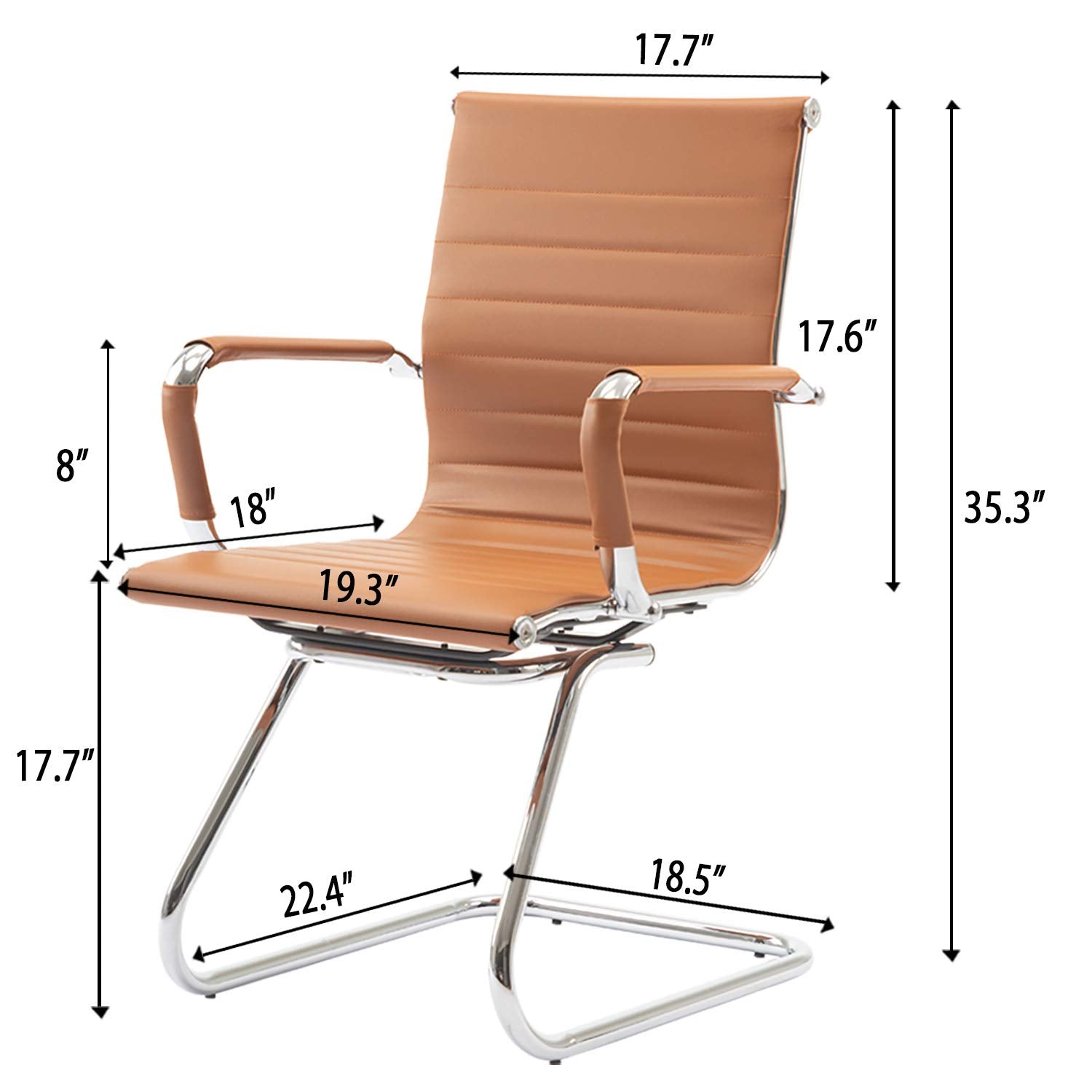 No Wheels Chairs Leather Conference Chairs Back Support Heavy Duty Office Guest Chair, Set of 2 (Terracotta)