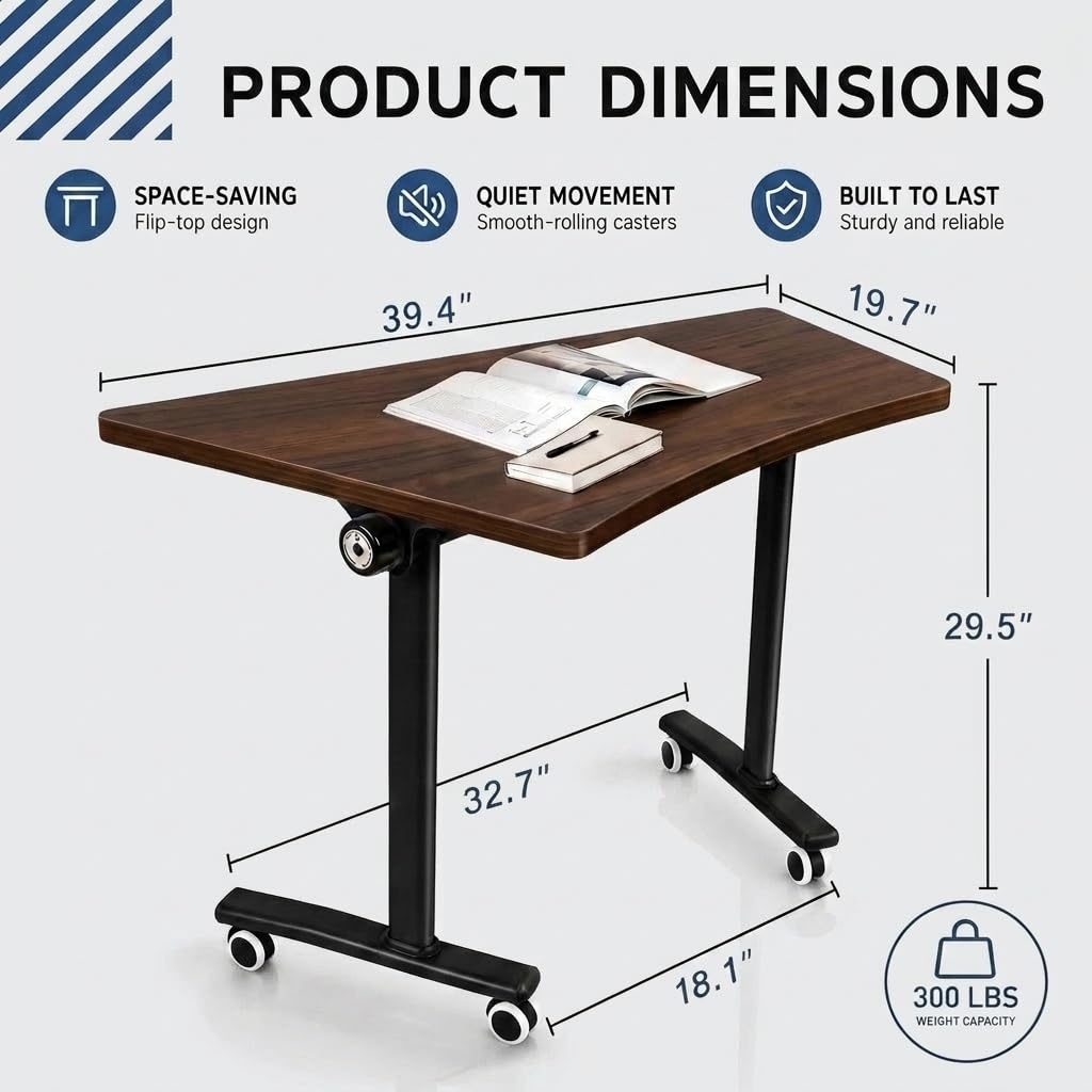 Folding Round Conference Table with Wheels, Flip Top Training Desk, 360° Lockable Casters, Stackable Nesting Mobile Seminar Table for Office Classroom,Walnut,40in,8