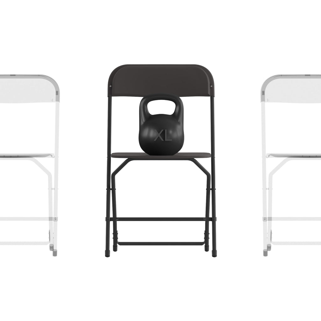 Set of 4, Hercules Series Big & Tall Stackable Plastic Folding Chairs, Extra Wide Commercial Event Seats, Black