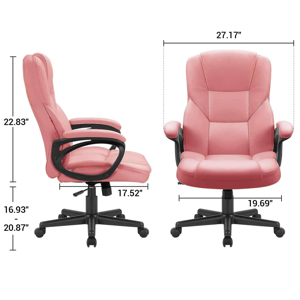 Office Executive Chair High Back Adjustable Managerial Home Desk Chair, Swivel Computer PU Leather Chair with Lumbar Support (1, Pink)
