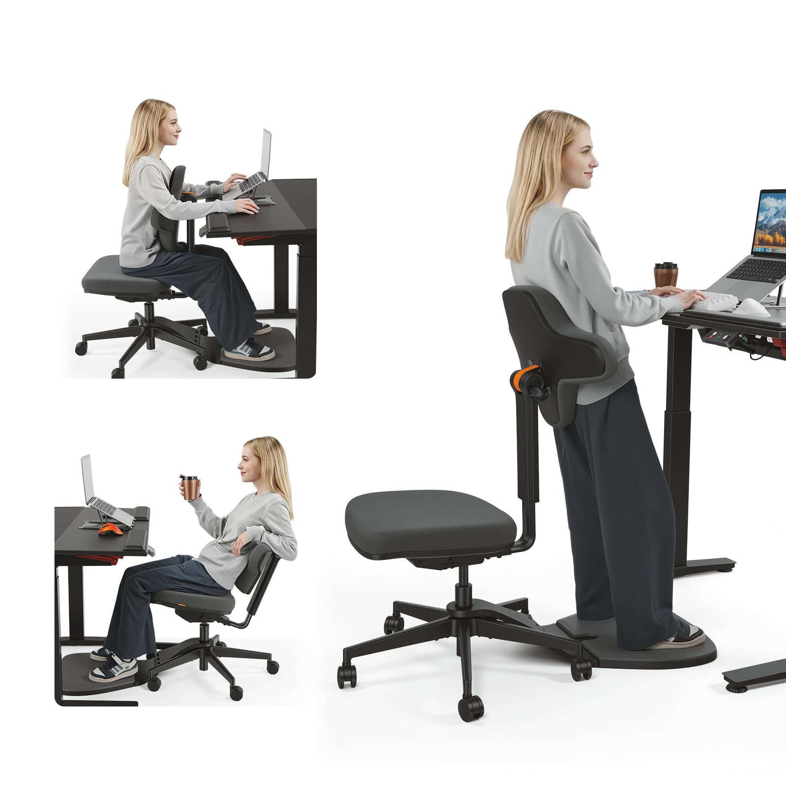 Standing Desk Chair, Standing Mate Chair for Sit-Stand, Ergonomic Leaning Perch Chair with Anti-Fatigue Mat, Standing Stool, Saddle Chair, Height Adjustable Home Office Posture Seat