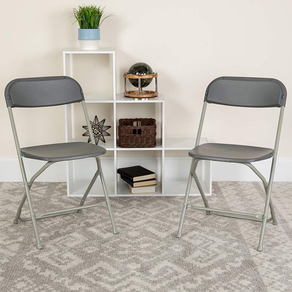 Set of 10, Hercules Series Plastic Folding Chairs for Parties and Weddings, Stackable Commercial Event Seats, Gray