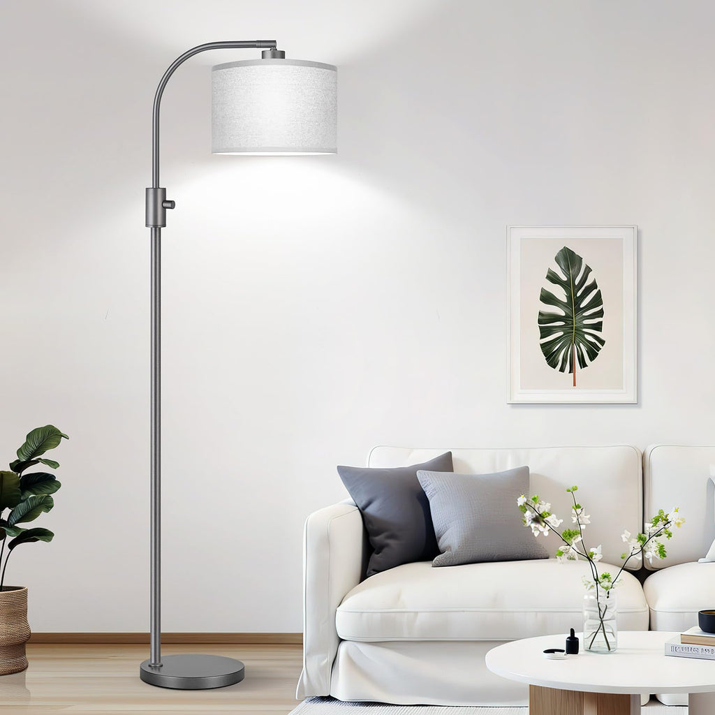 Upgraded Modern Arc Dimmable Tall Standing Floor Lamp with Gray Shade, 1200 Lumens LED Bulb Included, for Living & Reading Room, Bedroom, Office & Nursery, Gray