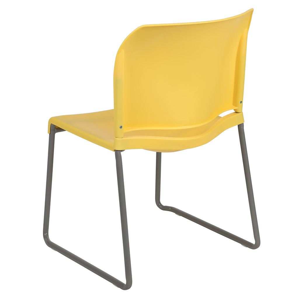 HERCULES Series 5 Pack 880 lb. Capacity Yellow Full Back Contoured Stack Chair with Gray Powder Coated Sled Base