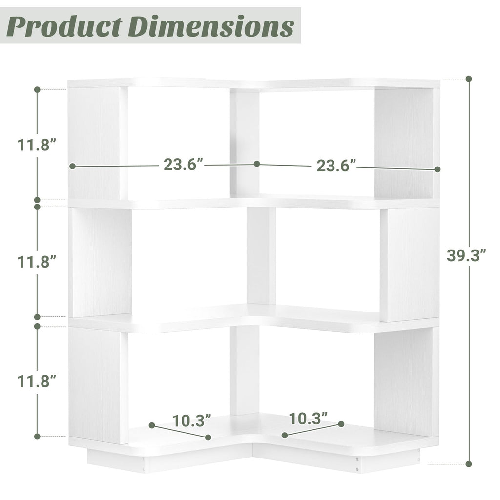 Corner Book Shelf, 4-Shelf L Shaped Corner Bookshelf with Baffle