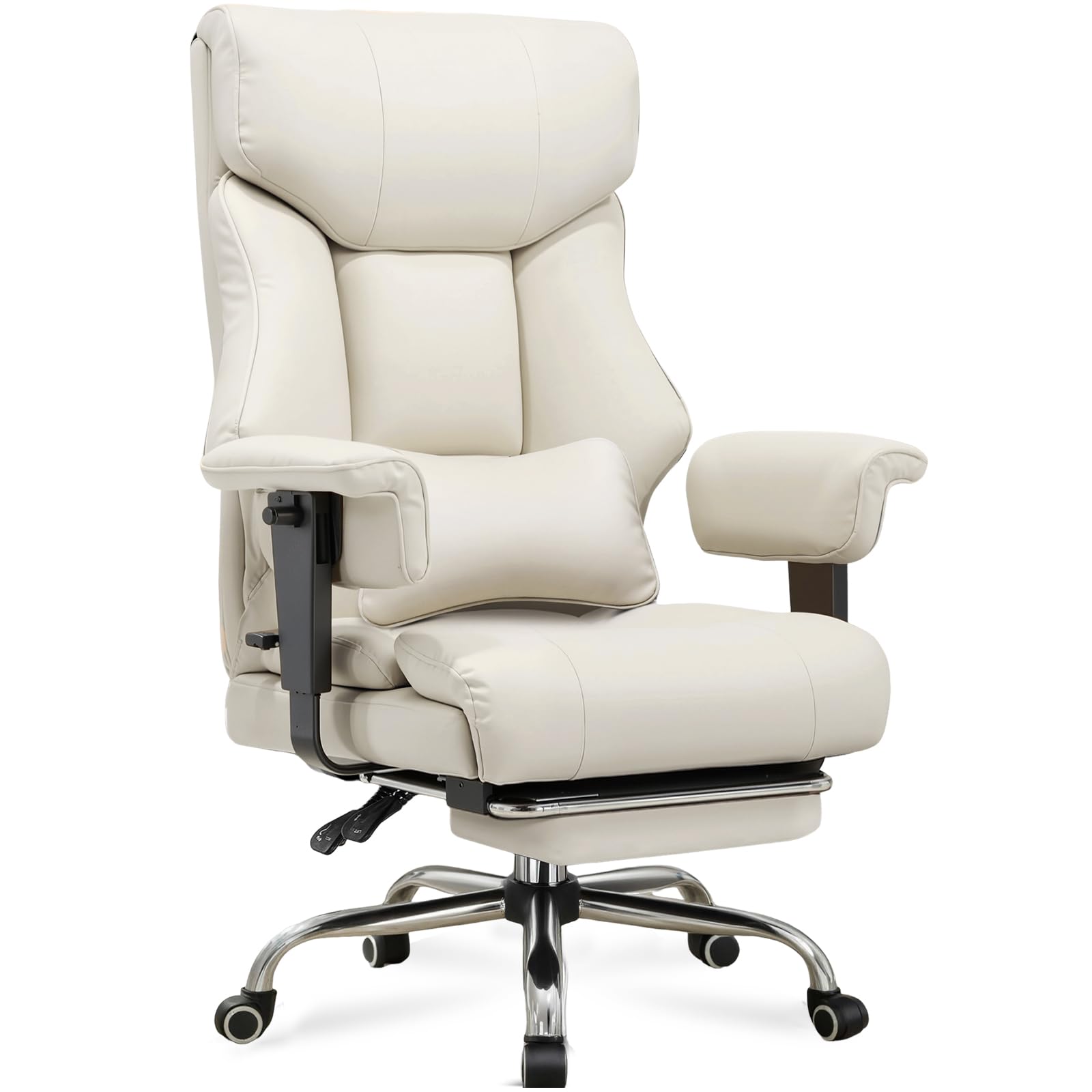 Big and Tall Gaming Chair 400lbs Heavy Duty Office Chair with Foot Rest & Ergonomic Pocket Spring Cushion, High Back Lumbar Support for Lower Back Pain Relief, Beige