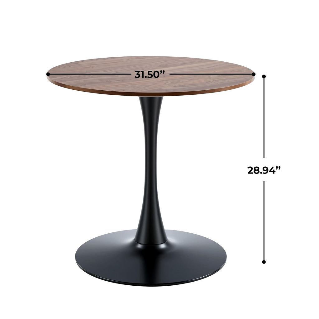 Round Tulip Dining Table, 31.5" Circle Tulip Table with Thickened Tabletop & Metal Pedestal, Mid Century Modern Bistro Table for Kitchen, Small Places, Living Room