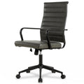 Genuine Leather Office Chair, Mid-Century Modern Real Leather Conference Room Chairs, Ergonomic Executive Ribbed Height Adjustable Swivel Rolling Desk Chair for Home Office.