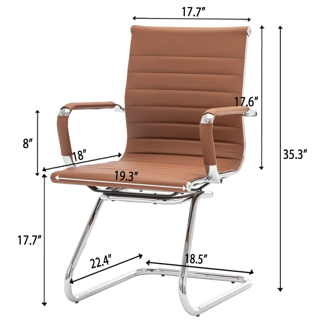 Conference Room Chairs Set of 4, Waiting Room Chairs with Arms, Faux Leather Reception Chairs No Wheels, Office Guest Chairs with Mid Back Support and Chrome Sled Base, Cafe