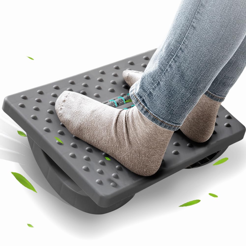Foot Rest for Under Desk at Work - Ergonomic Foot Stools for Under Office Desk - Rocking Footrest with Roller Massager - Leg Rest for Chair, Computer Gaming -13" L x 9.6" W x 5" H (Gray)